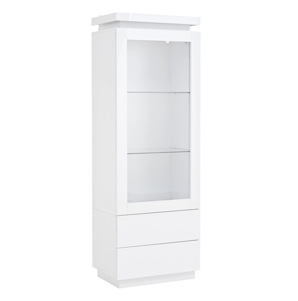 Vetrina alta 60x40x171 cm con 2 cassetti e luce LED; in truciolare bianco