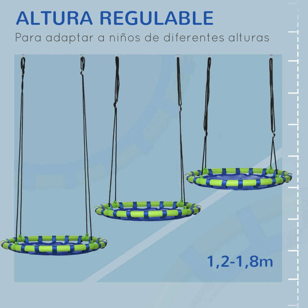 Altalena Nido per Bambini con Altezza Regolabile ¨C zephmum ¨C Blu e Verde ?100x120-180 cm