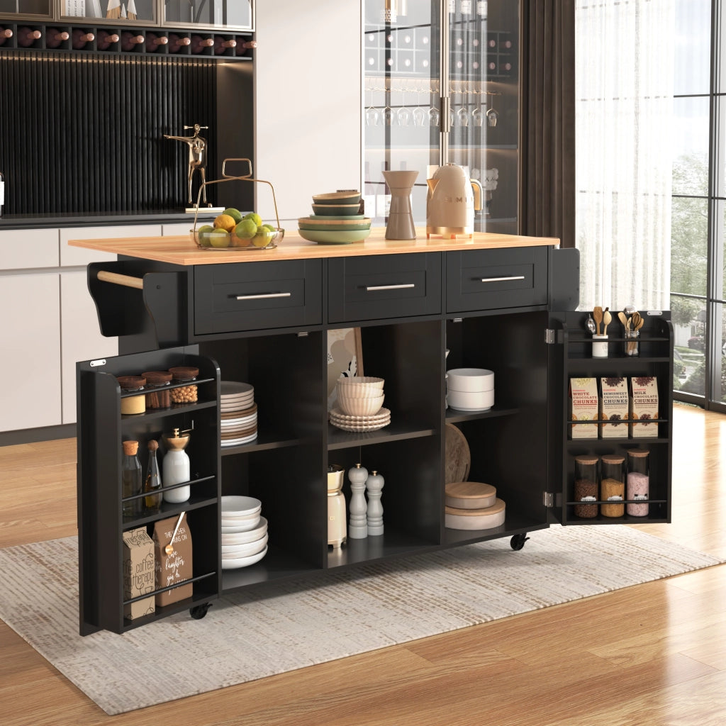 Carrello da cucina con 3 cassetti; 3 vani e piano ribaltabile con ripiani regolabili per cucina e sala da pranzo; 139×46×91.5 cm