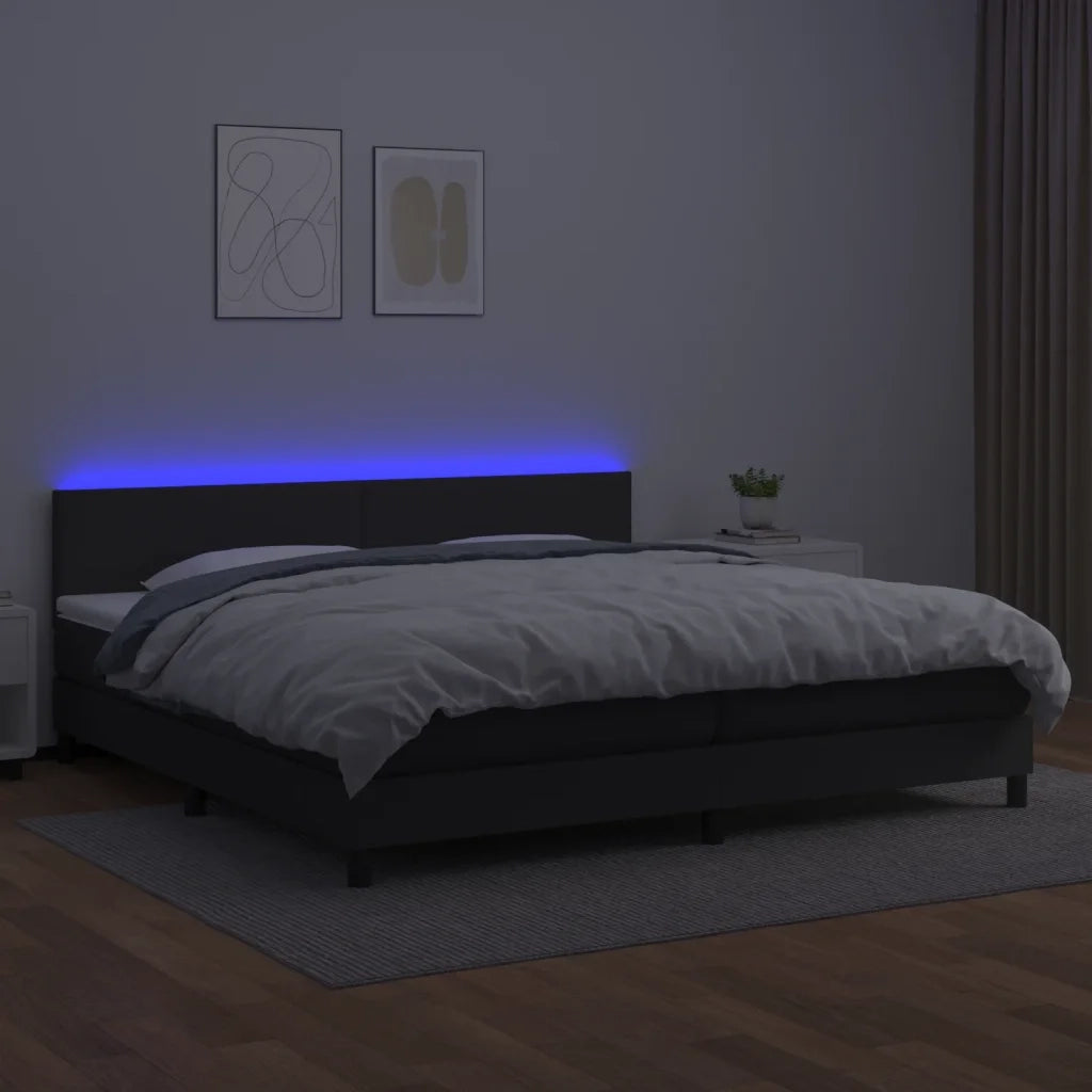 Giroletto a Molle con Materasso e LED Nero 200x200cm Similpelle 3134123