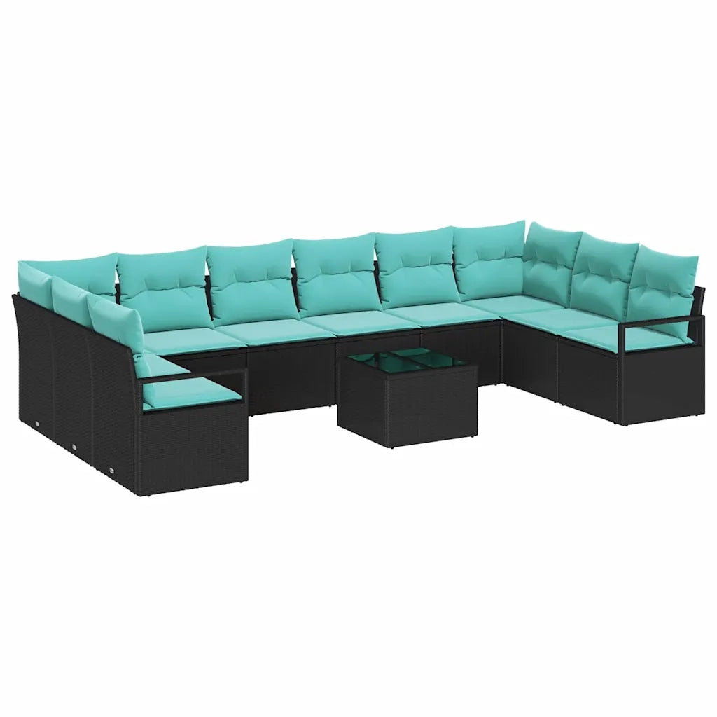 Set di divani con cuscino 11 pcs Nero polyrattan 3346576