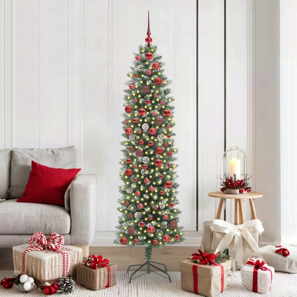 Albero di Natale Artificiale Sottile Verde e Bianco 180 cm 3395293