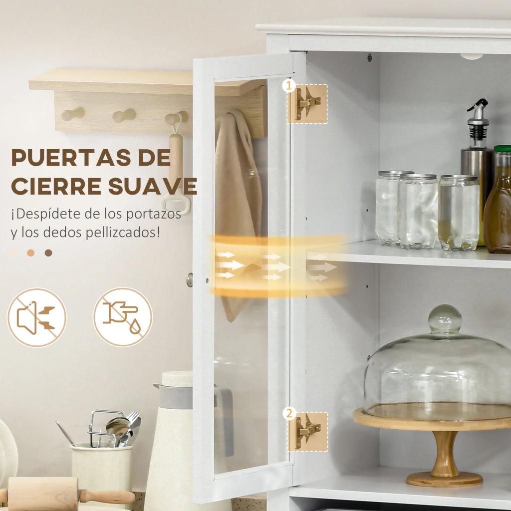 Armadio Cucina Vetrina con Ante a Vetro e Cassetto ¨C Zephmum ¨C Bianco 74x35,5x181,5 cm