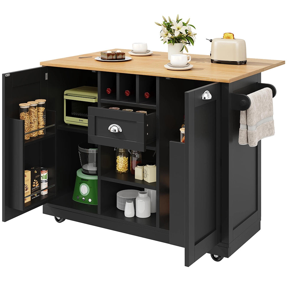 Isola cucina con piano - Xylo - nero porta-bottiglie ruote