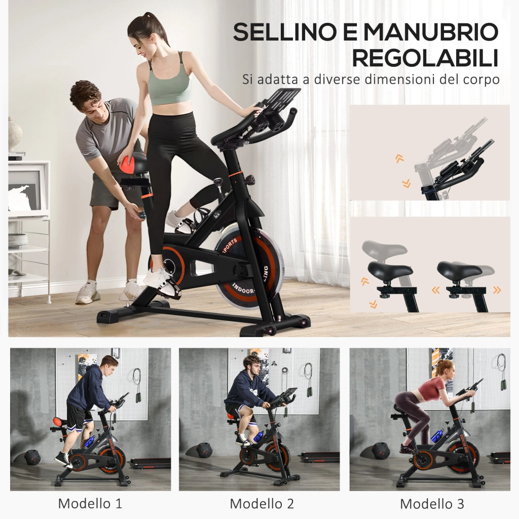 Cyclette con Volano da 8 kg e Schermo LCD 103x53x100-114A cm in Acciaio e ABS Rosso e Nero