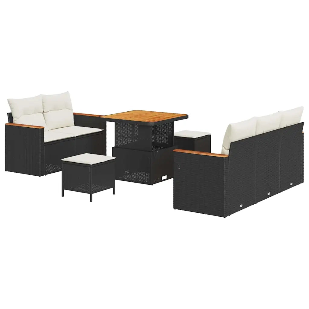 Set Divano da Giardino 10 pcs Nero e Crema polyrattan