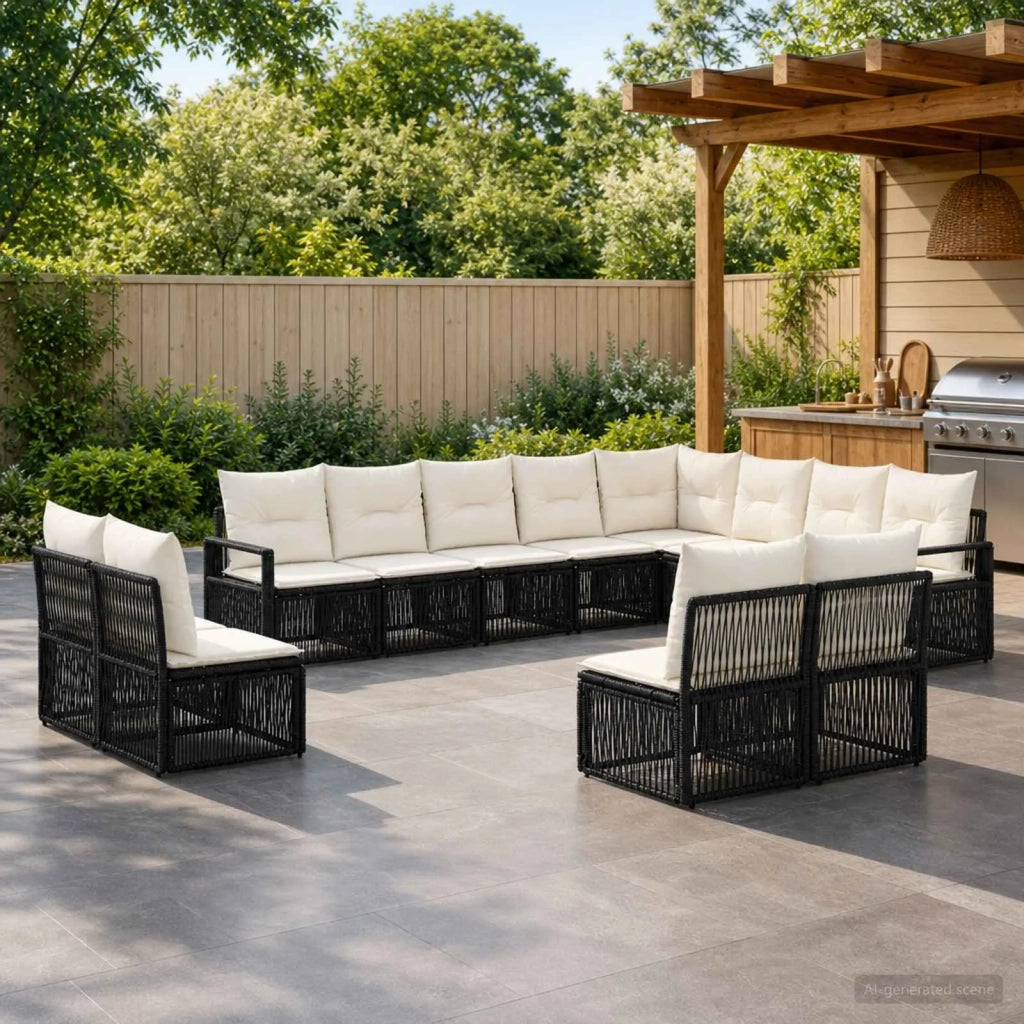 Set Divano da Giardino 12 pz Nero polyrattan 3435868