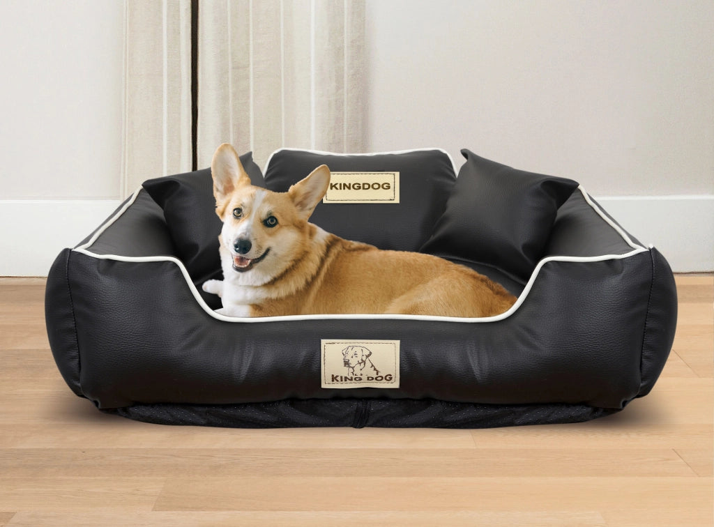 AIO FACTORY 115x95 cm KINGDOG Cuccia per cani in ecopelle nera personalizzabile