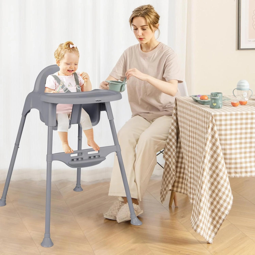 4 in 1 Seggiolone per Bambini, Seggiolone Papa con Vassoio Regolabile, Sedia da Terra per Bambini con Poggiapiedi, pert Bambini 6-36 Mesi (Grigio)