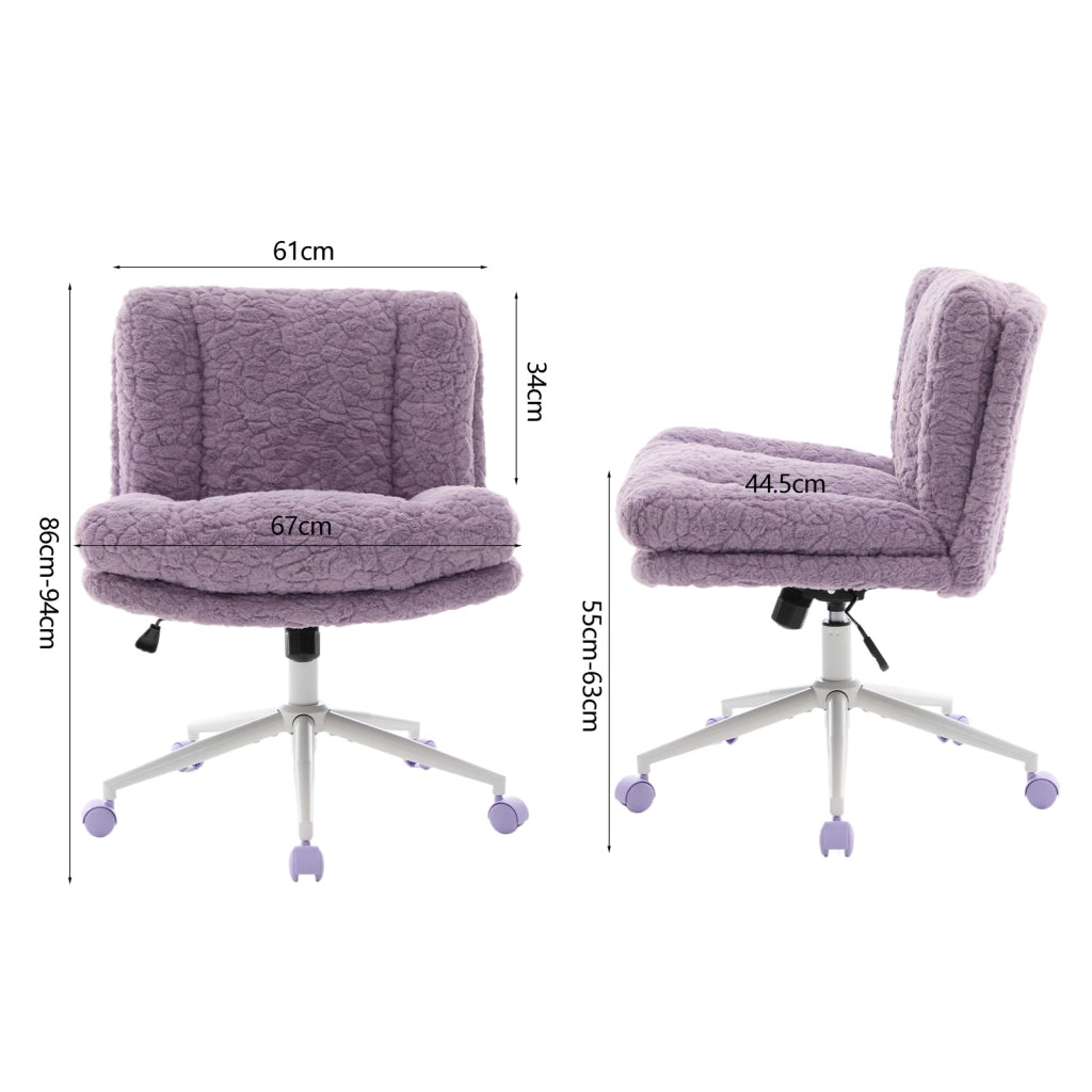 Poltrona Girevole da Ufficio ¨C MINIMAL ¨C Velluto Viola, Braccioli, Base in Metallo