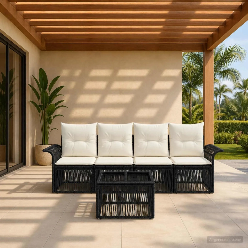 Set Divano da Giardino 5 pcs Nero polyrattan 3434755