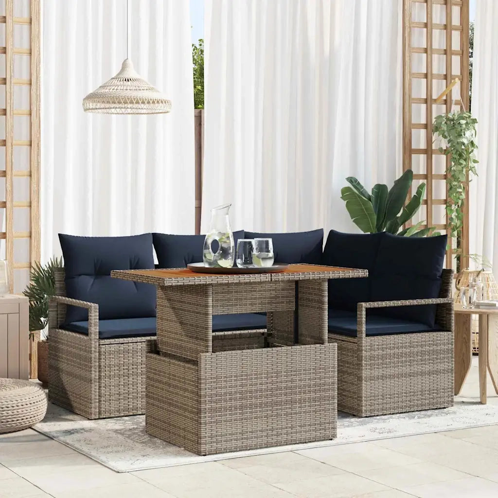 Set da Pranzo per Giardino con cuscino 5 pcs Grigio e Blu Navy 3349709