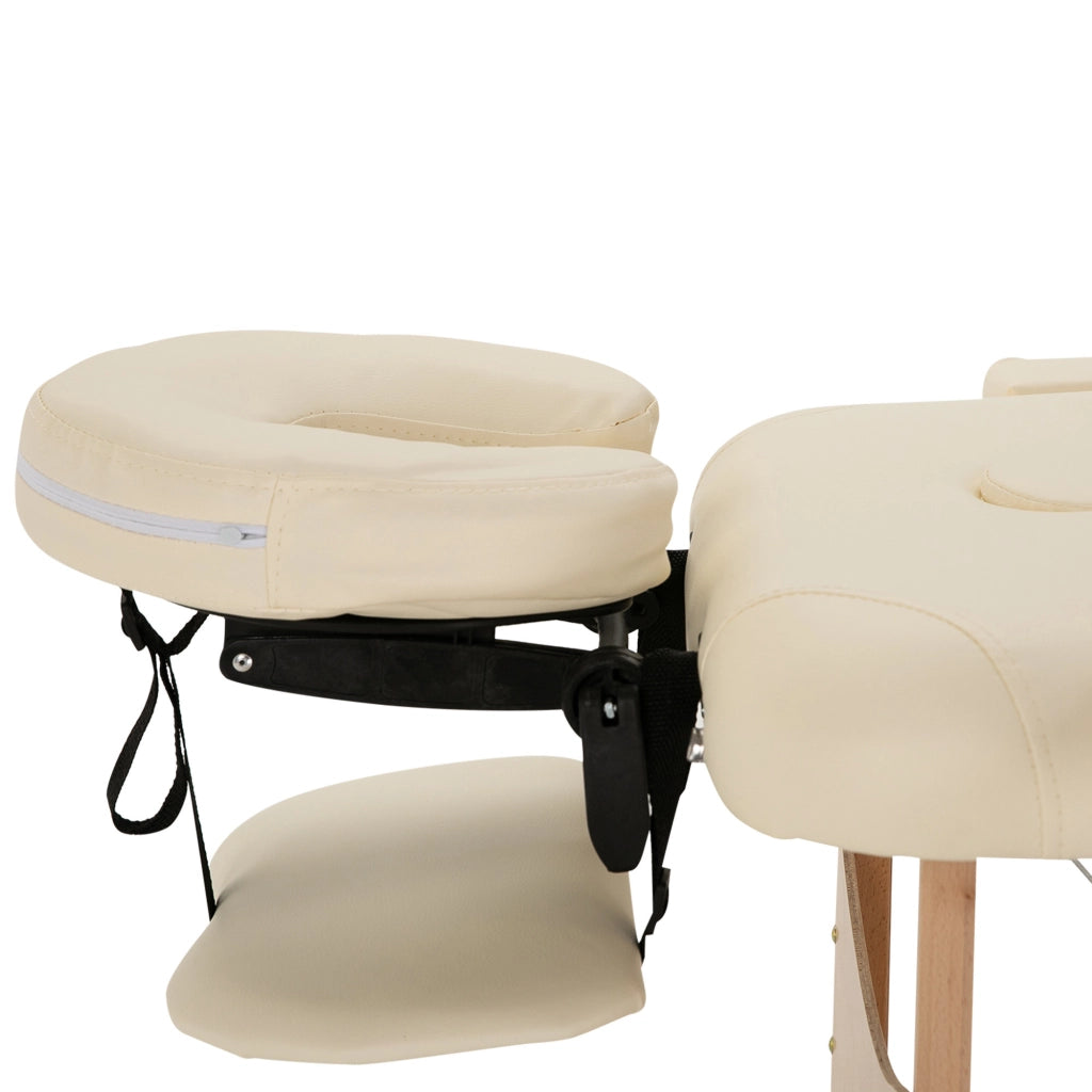 Lettino da massaggio pieghevole ¨C Xylo ¨C regolabile in altezza, ecopelle, legno, bianco crema