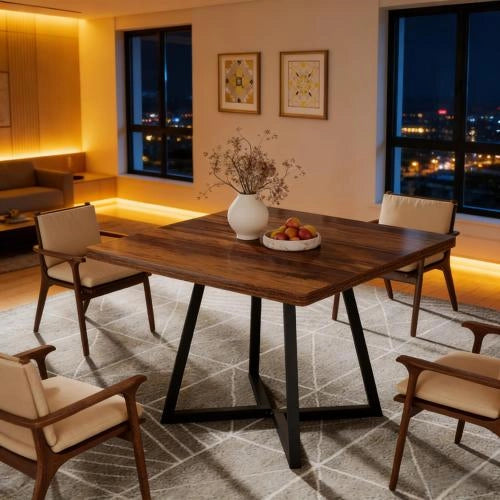 TAVOLO Quadrato 80 cm MDF e Metallo Nero Marrone Rustico