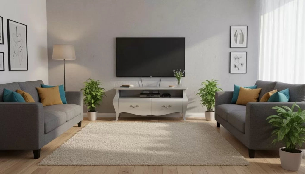 Mobile porta tv bombato legno shabby bianco 141x45x62 - Mobili 2G