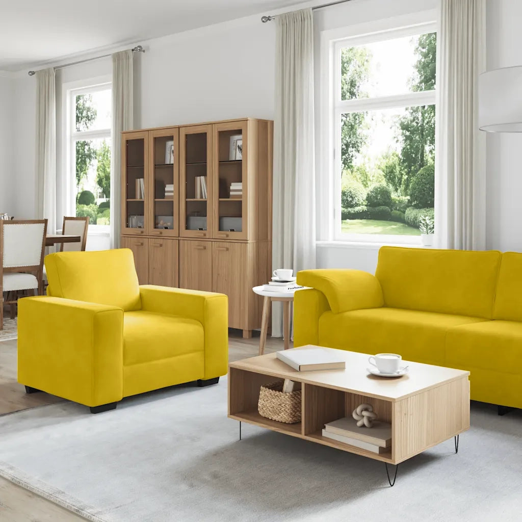 Set di Divani 3 pz con Cuscini giallo in Velluto 3324673