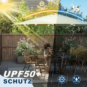 Ombrellone in alluminio con protezione UV 40+, 3m con LED, 300 cm x 350 cm, beige, per balcone, giardino e terrazza