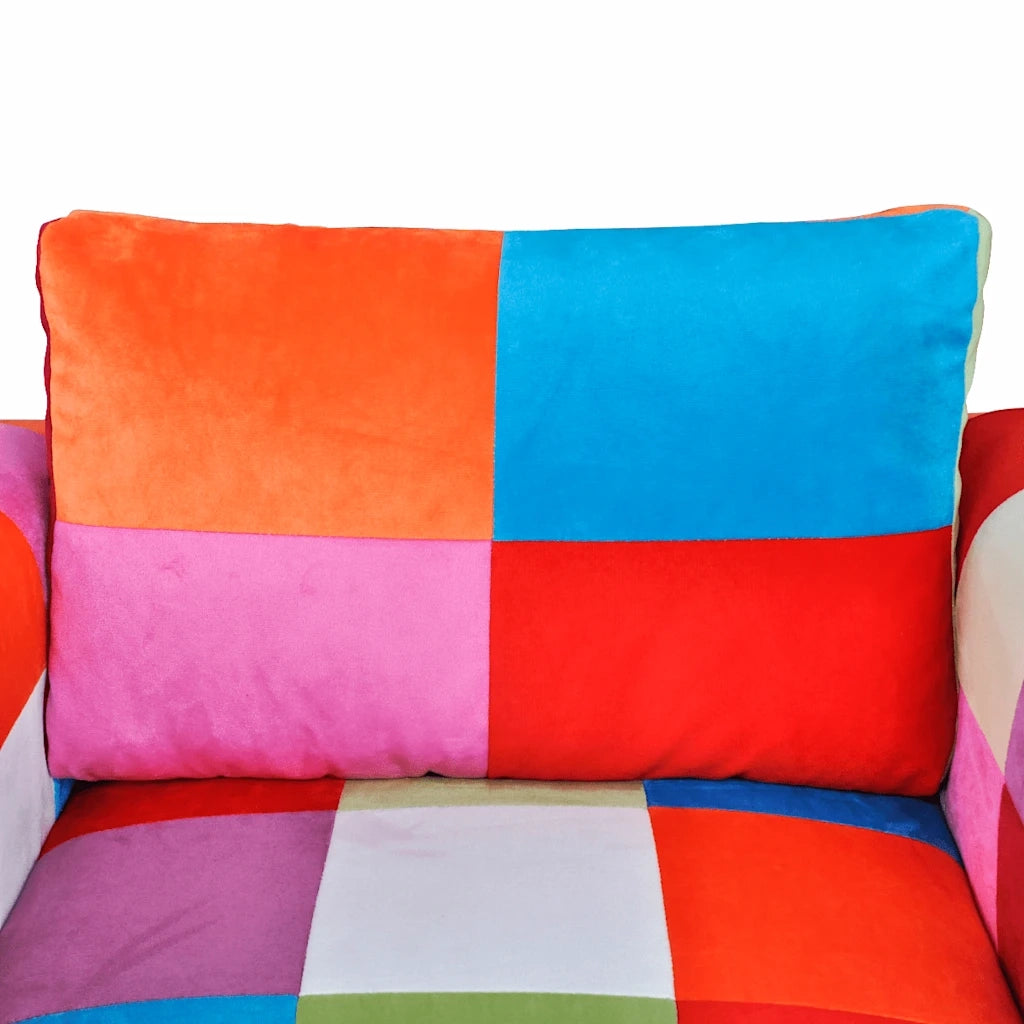 Poltrona a Cubo con Gambe Cromo e Design Patchwork in Tessuto 240895