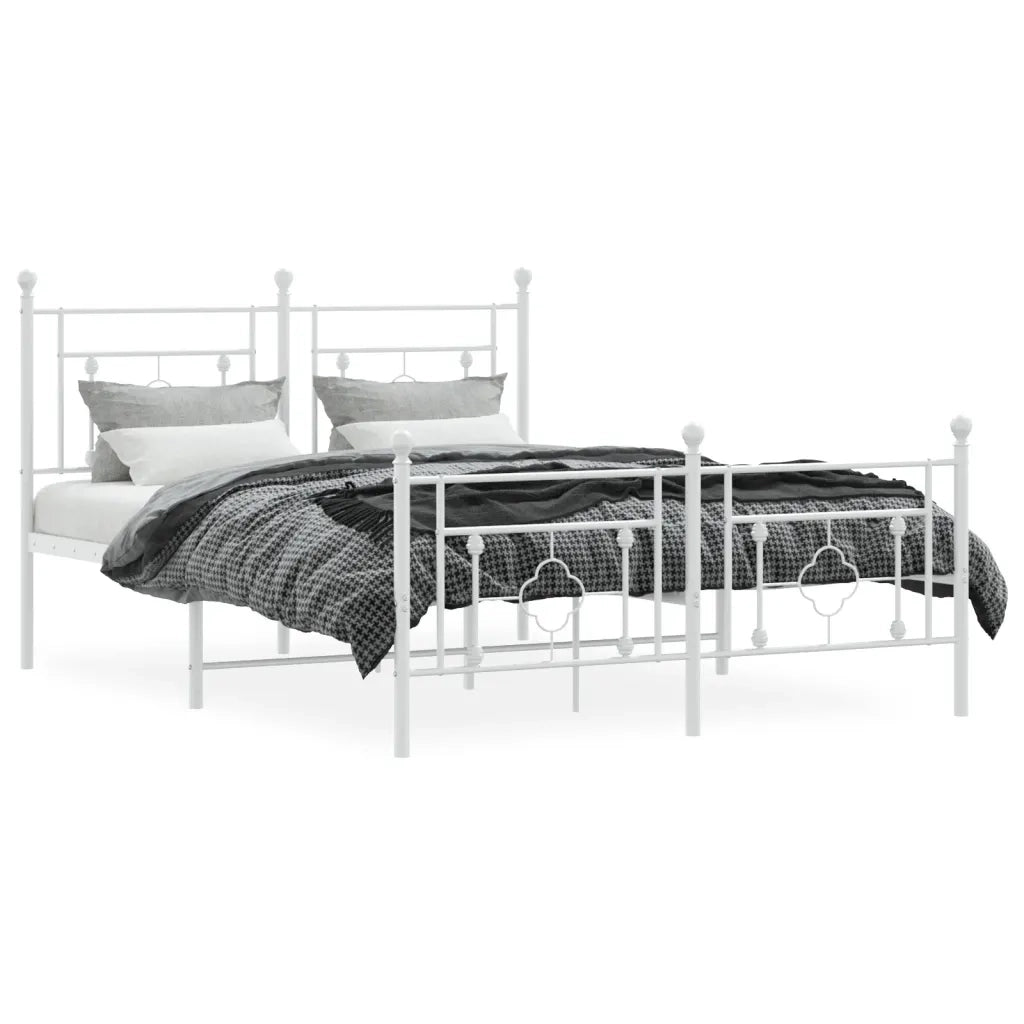 Letto matrimoniale | Letto per adulti | Giroletto con Testiera e Pediera Metallo Bianco 140x200 cm