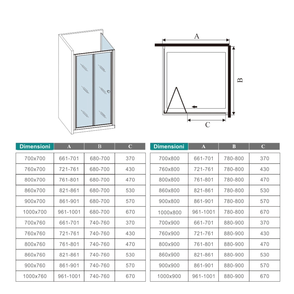 185cm Box Doccia Angolare Porta a Soffietto con Parete Fissa 80x76cm in Vetro Temperato Trasparente 5 mm Profilo Cromo Lucido