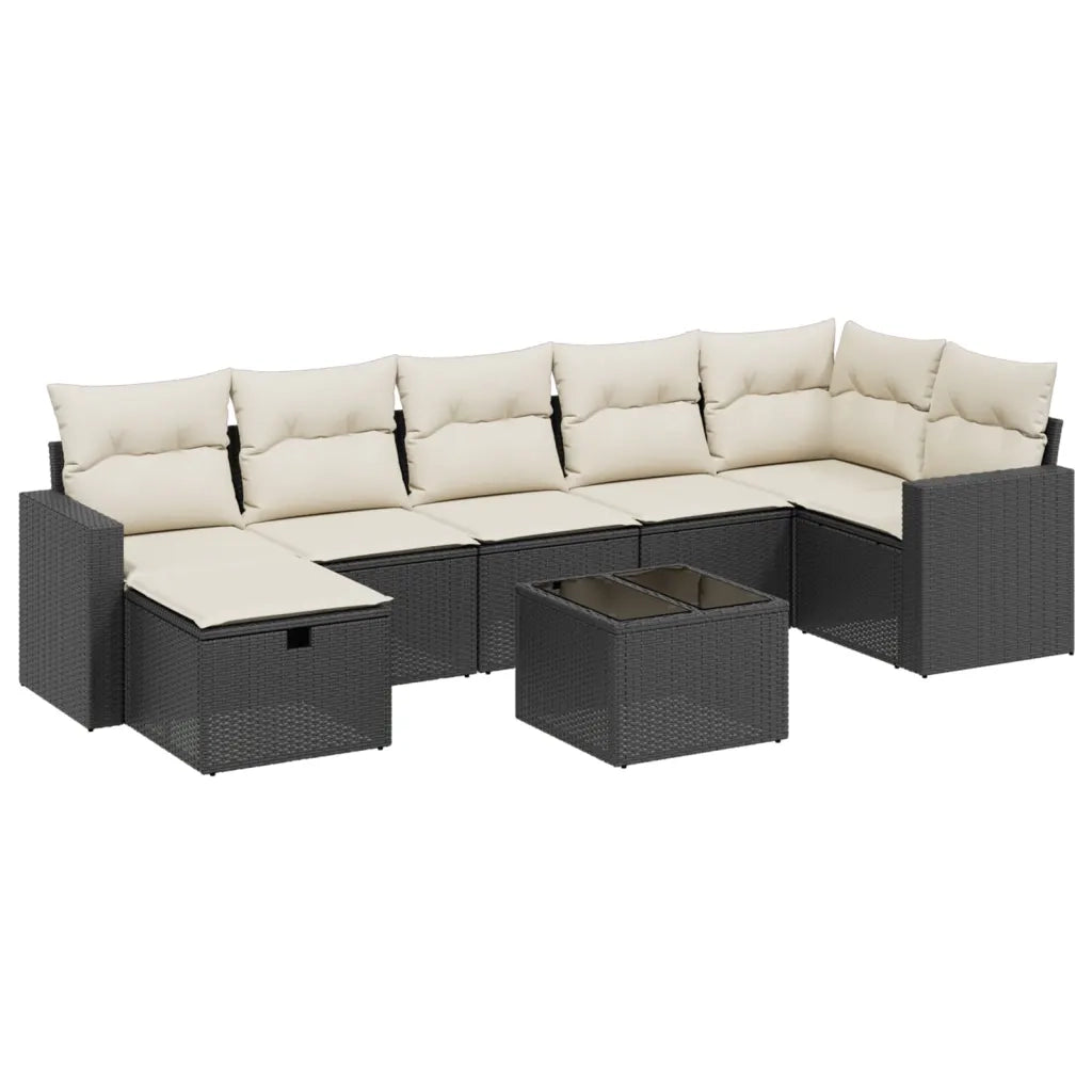 Set Divani da Giardino con Cuscini 8 pz Nero in Polyrattan