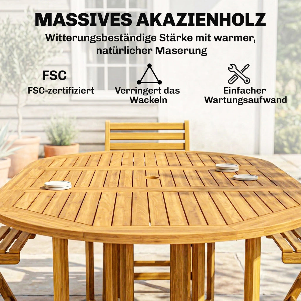 Set da Giardino 7 Pezzi con Tavolo Allungabile e 6 Sedie Pieghevoli ¨C zephmum ¨C Legno FSC Grigio