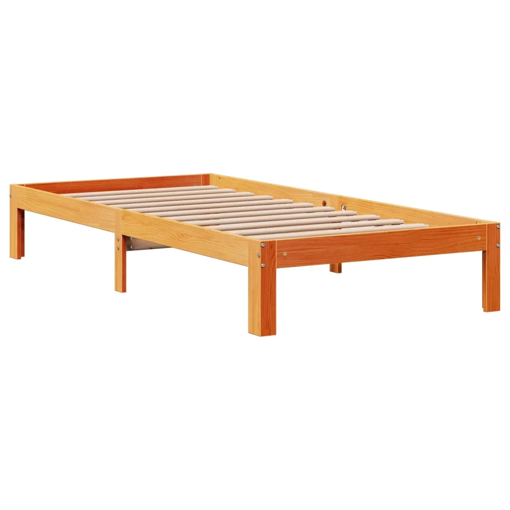 Letto Libreria senza Materasso-Struttura Letto con contenitore Marrone Cera 100x200 cm in Pino 430473