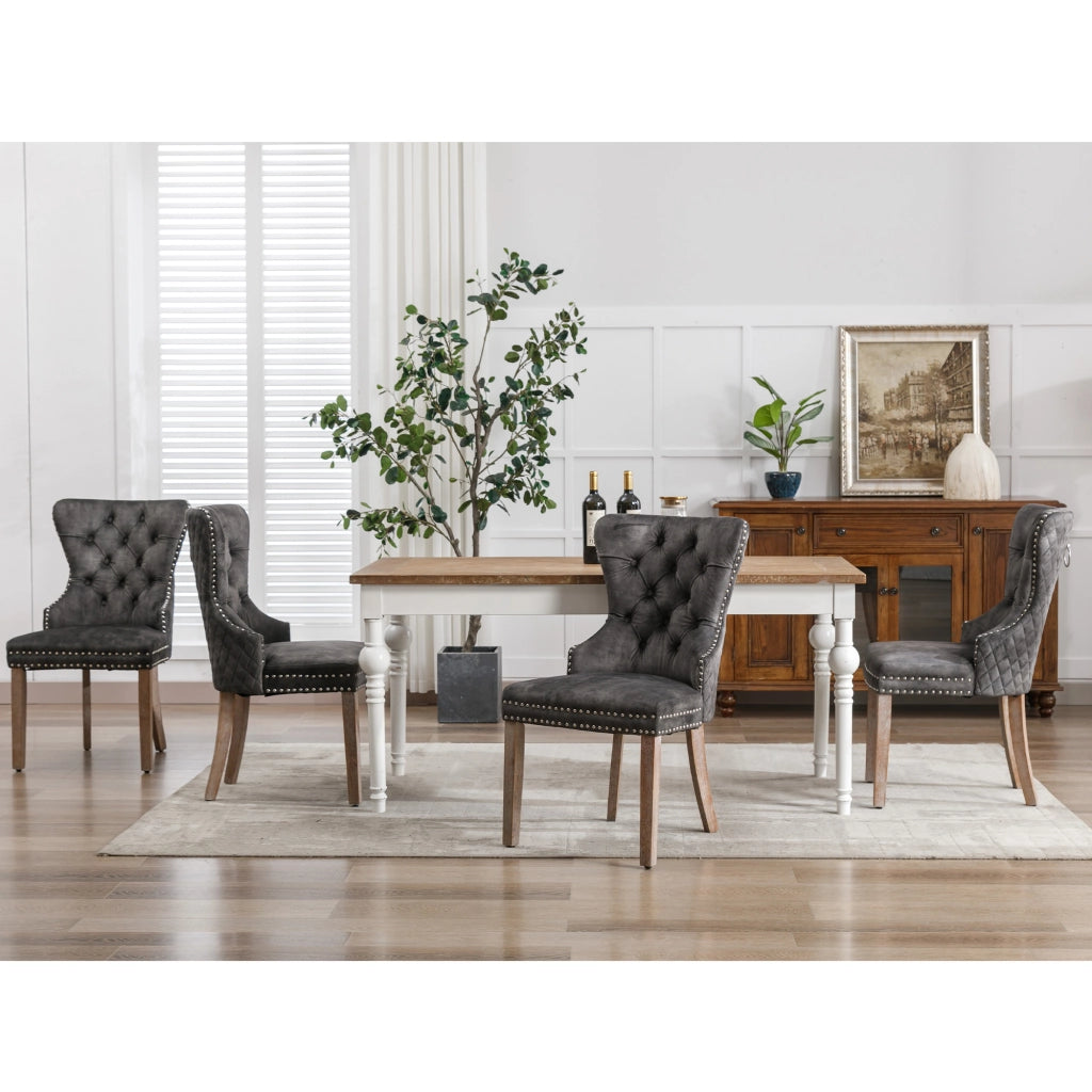 Sedia da Pranzo in Velluto con Gambe in Legno Massello ¨C Xylo ¨C Grigio, Set 4 Pezzi