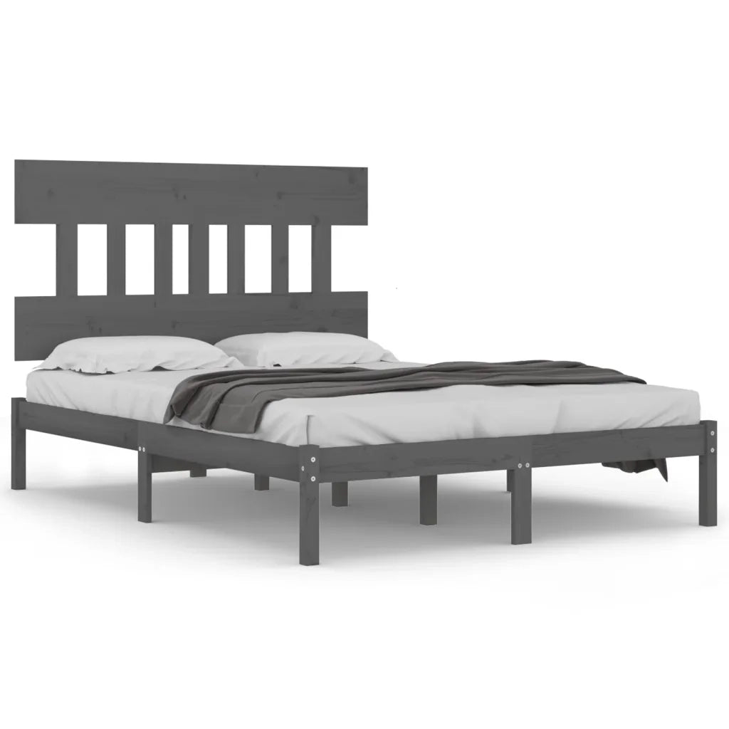 Letto matrimoniale | Letto per adulti | Giroletto Grigio in Legno Massello 200x200 cm