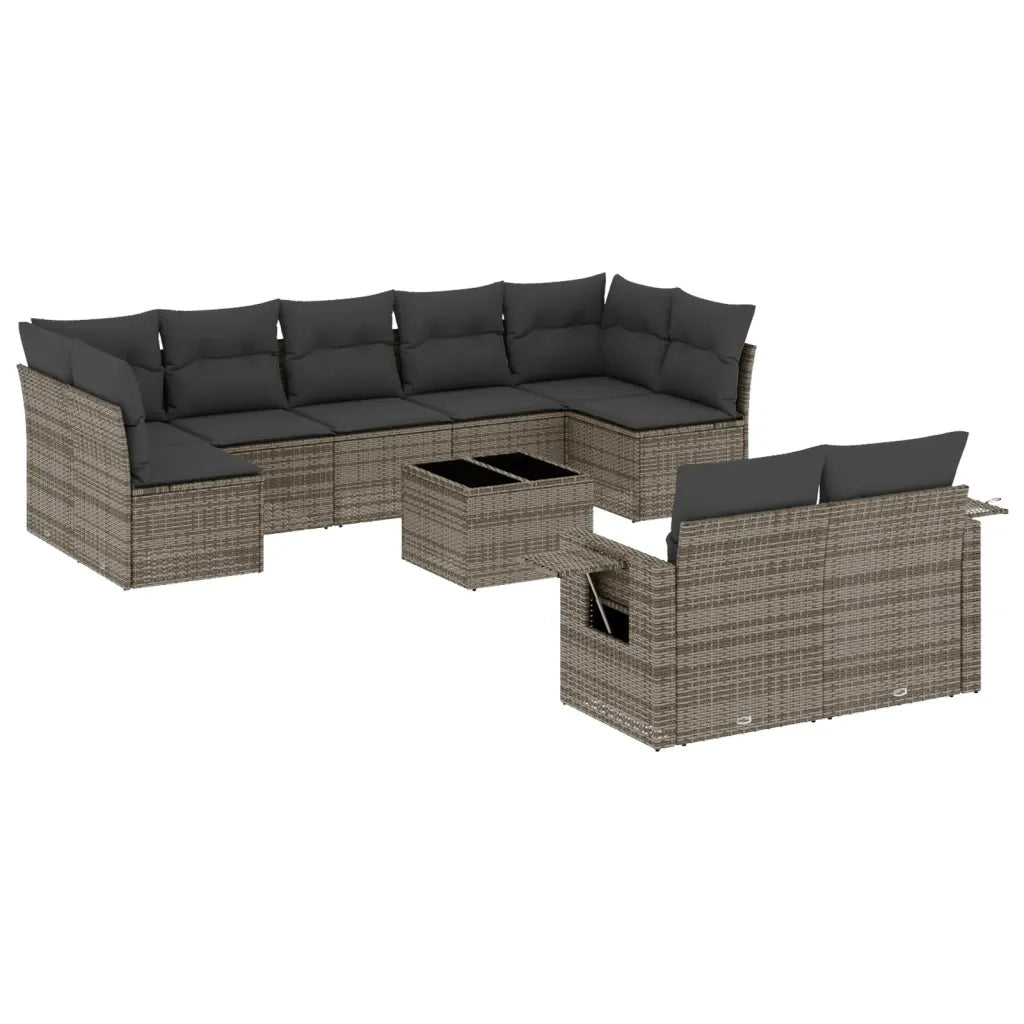 Set Divano da Giardino 10 pz con Cuscini Grigio in Polyrattan 3220629