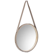 Specchio in legno e corda in similpelle marrone, D39x2,5h cm