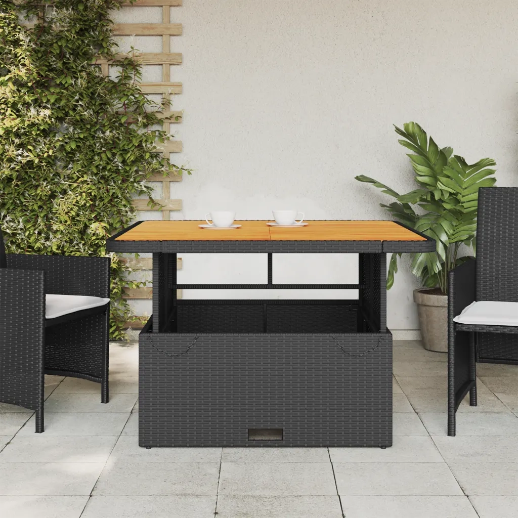 Tavolo da Giardino Nero 110x110x71 in Polyrattan e Legno Acacia 368272