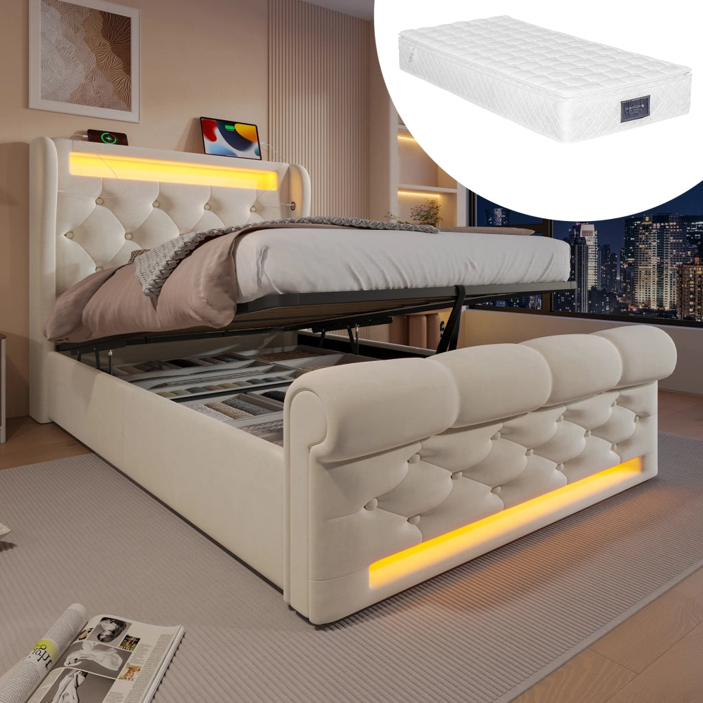 letto imbottito velluto beige 90 x 200 cm