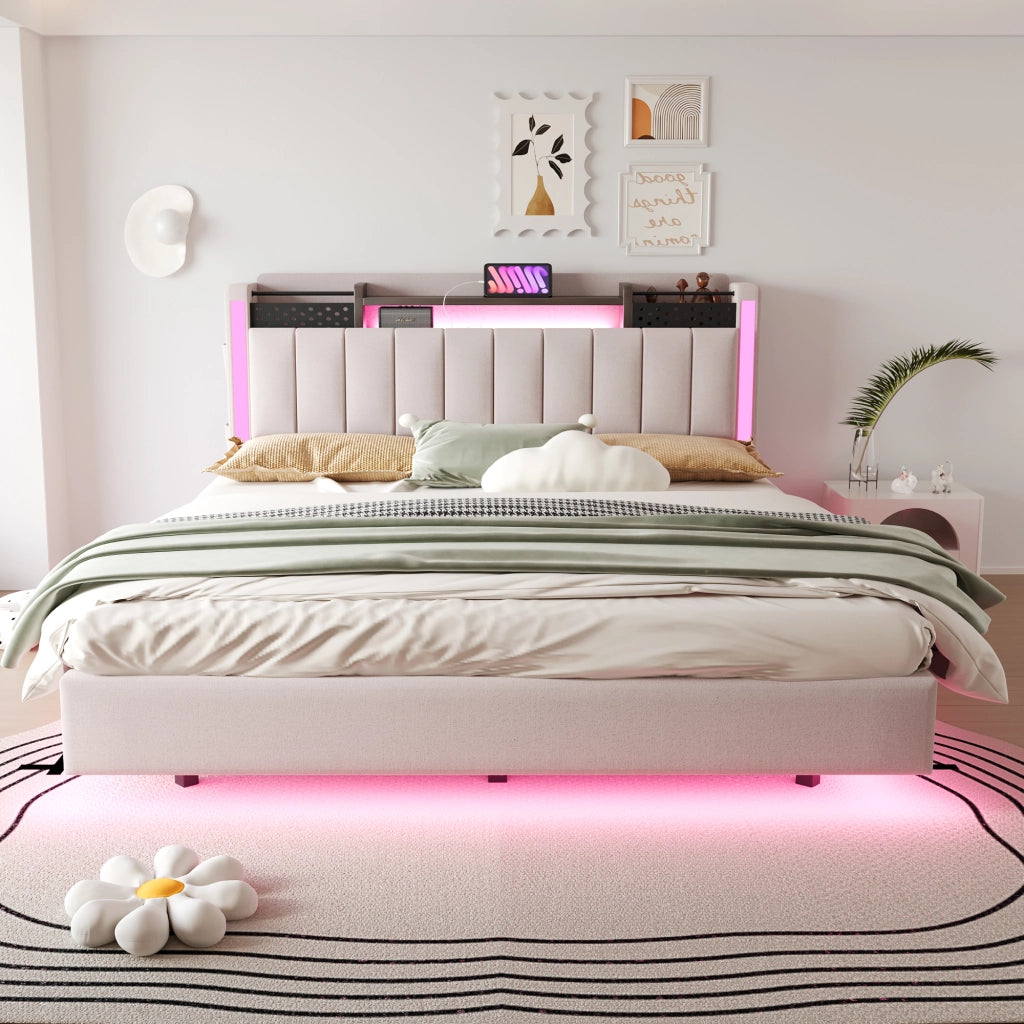 letto imbottito lino beige 160 x 200 cm