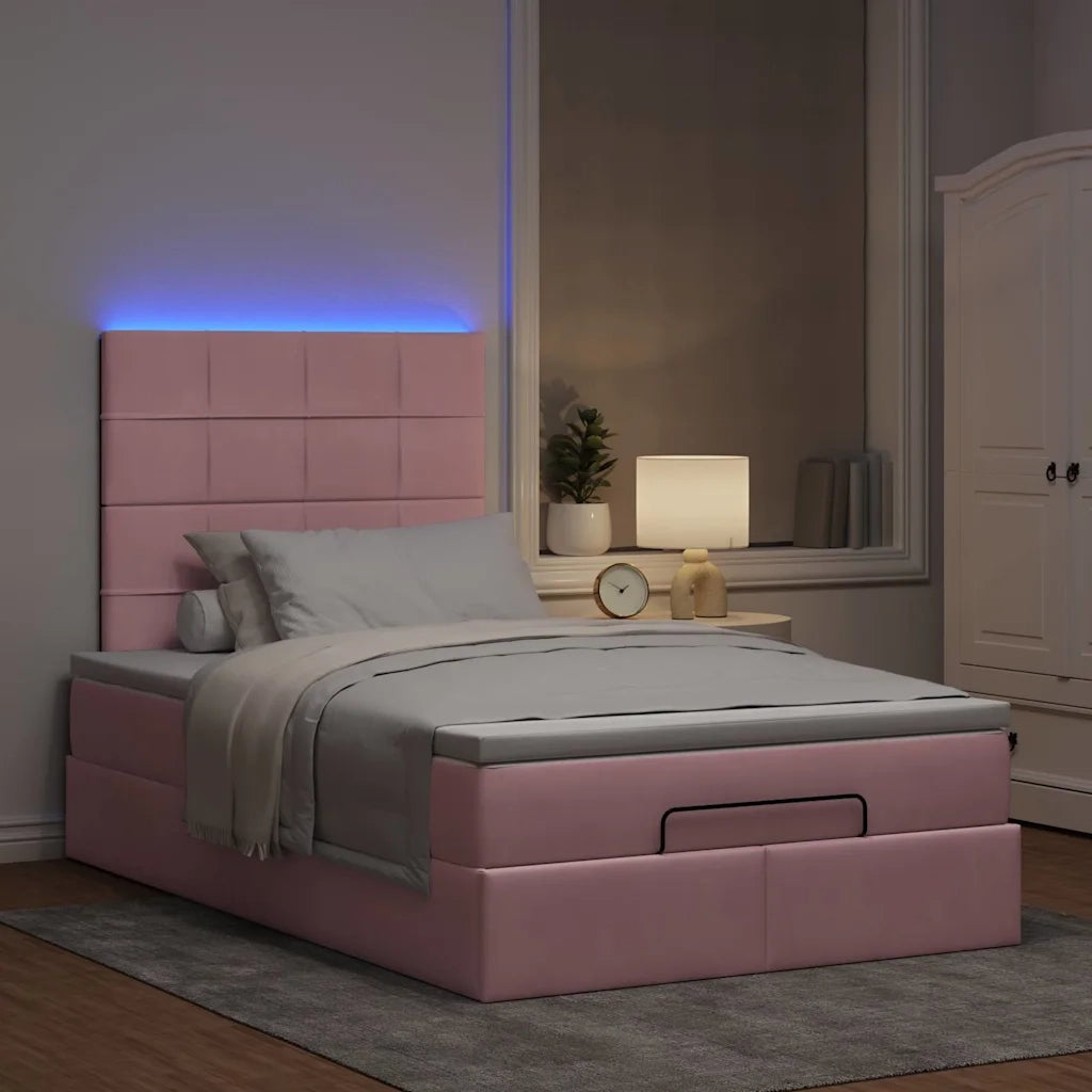 Struttura Letto Pouf con Materasso Rosa 120x200 cm Velluto 3314317