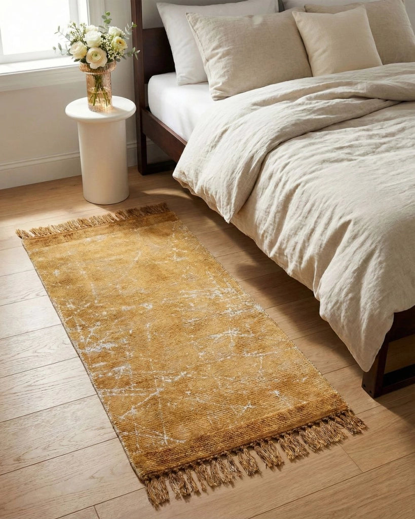 Tappeto moderno in viscosa con frange 80 x 150 cm arancione stile moderno contemporaneo camera da letto soggiorno