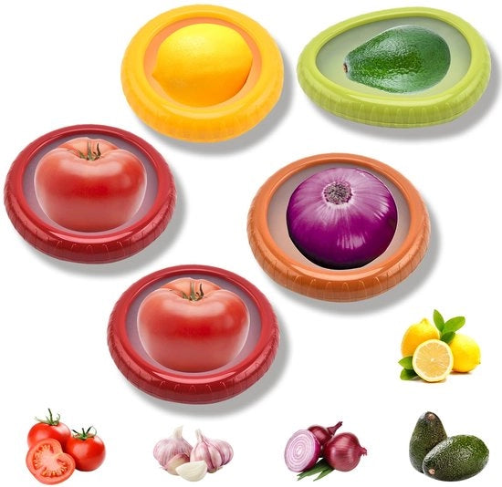 Contenitori alimentari da 5, conservazione frutta e verdura, contenitori impermeabili riutilizzabili, conservazione a lungo termine di verdura/citrus/tomate/avocado