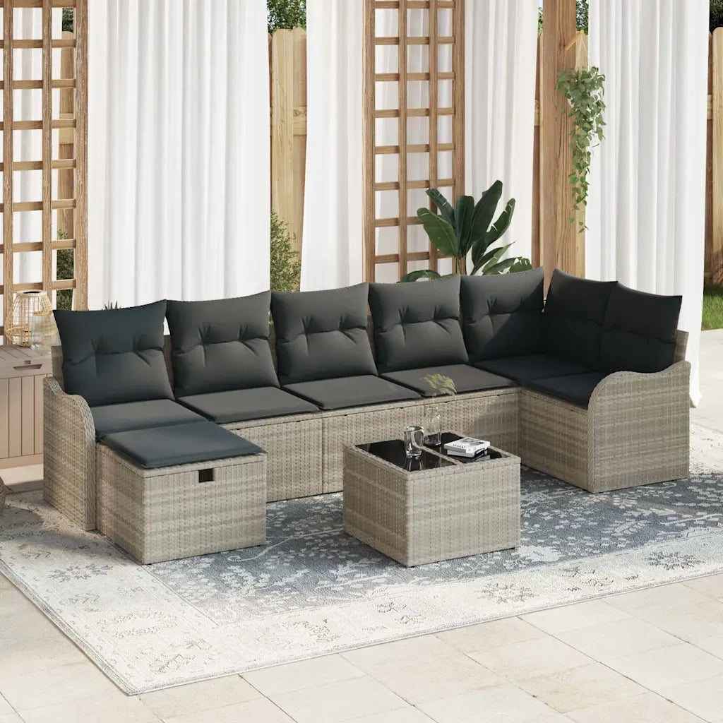 Set di divani con cuscino 8 pcs Grigio chiaro polyrattan