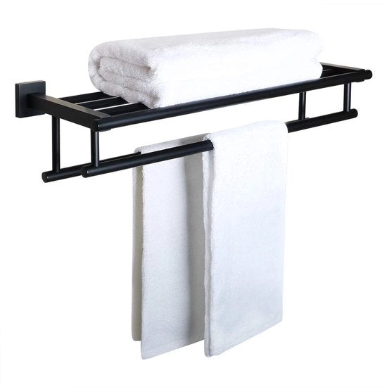 Sostegno asciugamani per bagno in alluminio nero da parete per asciugamani doppio per bagno e cucina 60CM, EGZ8000-B