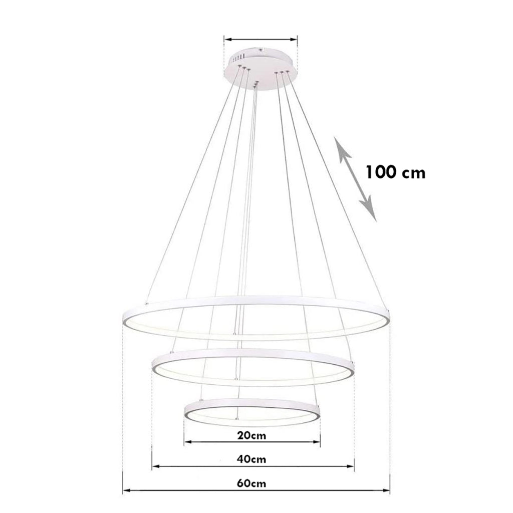 Lampadario cerchio pendente moderno LED 51W luce sospensione 3 anelli tavolo soggiorno camera salone cucina 230V 4000K
