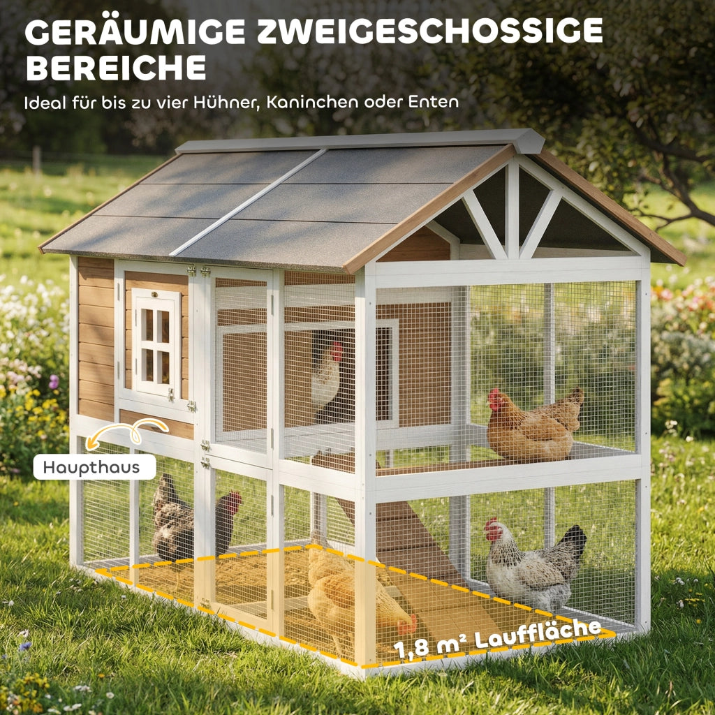 Pollaietto per 4 Galline con Nido e Vassoio Estraibile ¨C Minimal ¨C Legno Marrone 200x104x145cm