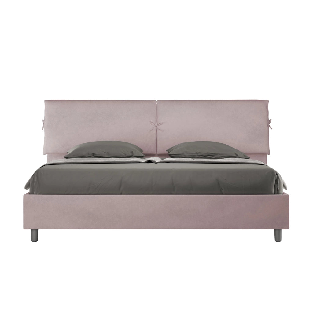 BS COM Letto matrimoniale king size con rete imbottito 180x190 microfibra glicine