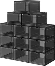 Set di 12 contenitori trasparenti - stivellabili - facile da montare - 27 x 345 x 19 cm - per scarpe fino al numero 46 - nero