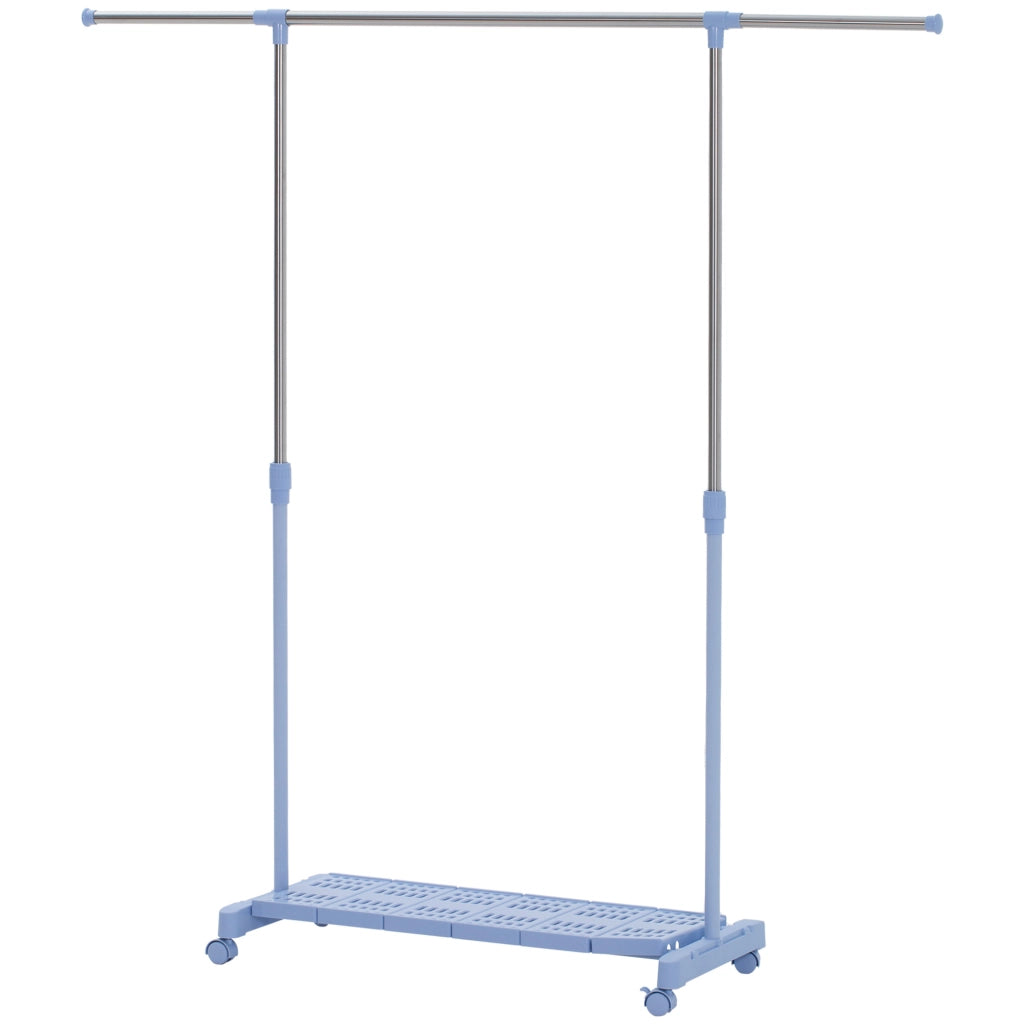 Appendiabiti Estensibile con Ruote e Ripiano per Scarpe ¨C Zephmum ¨C 159x42x168 cm Blu e Argento
