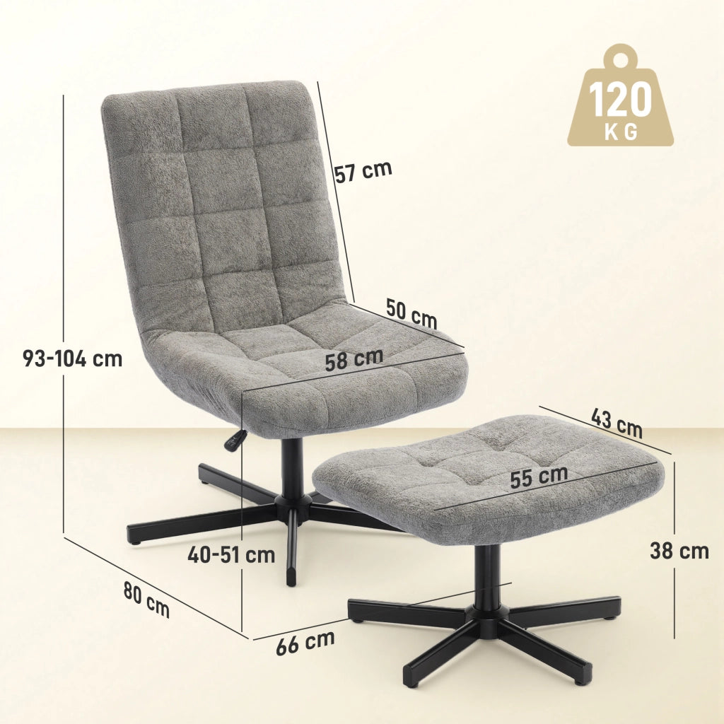 Poltrona Relax Reclinabile 4 Livelli ¨C Xylo ¨C Tessuto Effetto Velluto Grigio con Poggiapiedi, 66x80x93-104 cm