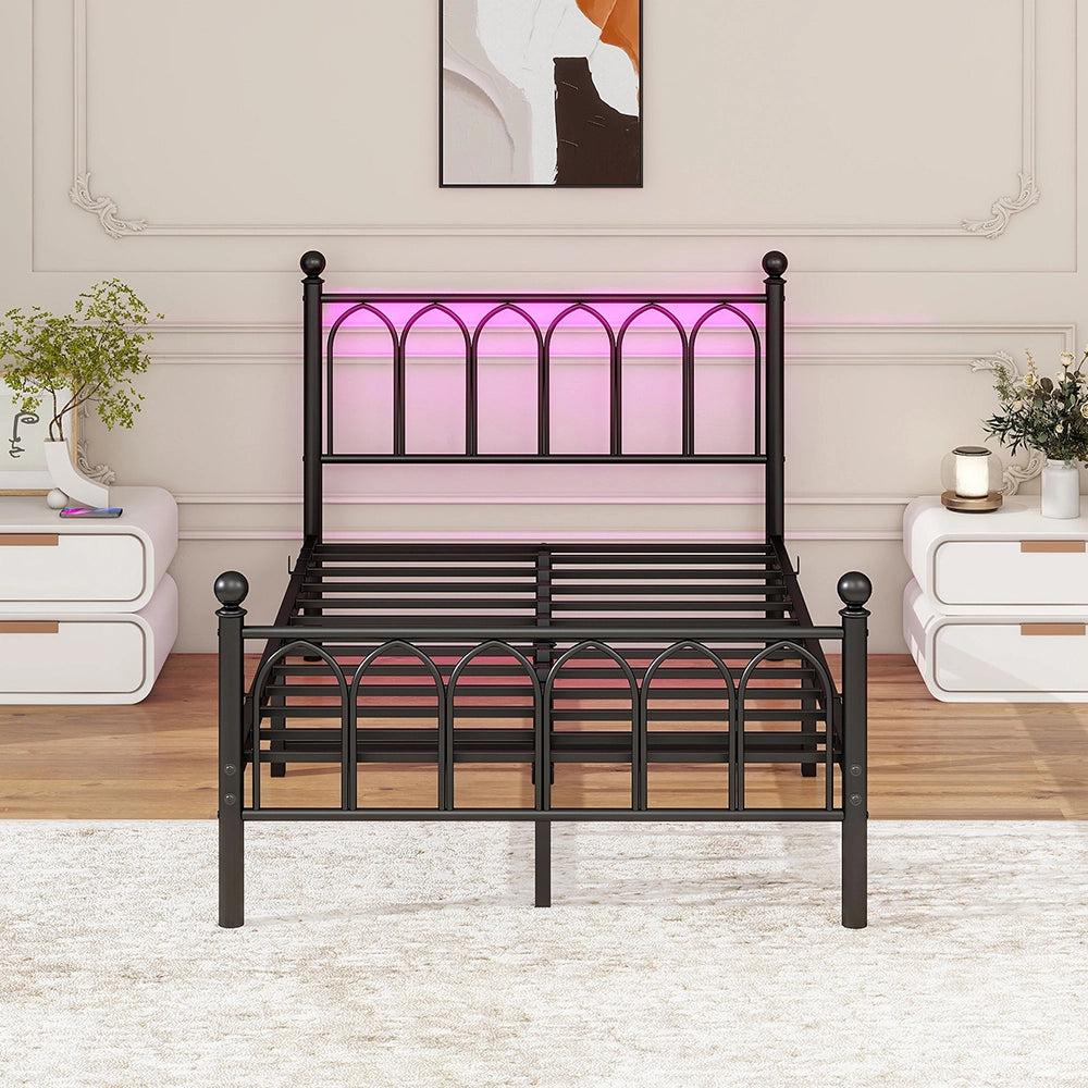 Letto metallo - Xylo - 120x200 cm USB vintage nero