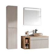 Set ICON: mobile sottolavabo 100cm con nicchie visibili + lavabo rotondo da appoggio + specchio LED + colonna