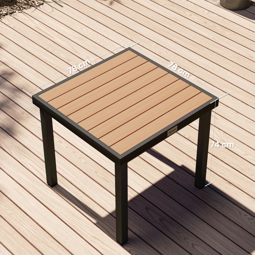 DESMIU Tavolo da Giardino in Plastica con Piano Effetto Legno, Struttura in Alluminio, Legno Naturale 78 × 78 × 74 cm