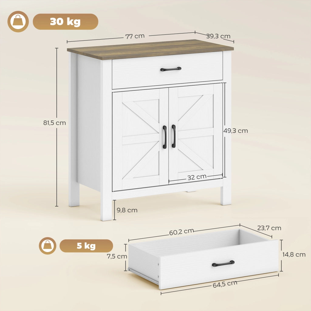 Mobile buffet salvaspazio ¨C Xylo ¨C 2 ante stile fienile, cassetto, ripiano regolabile, 77x39,3x81,5 cm