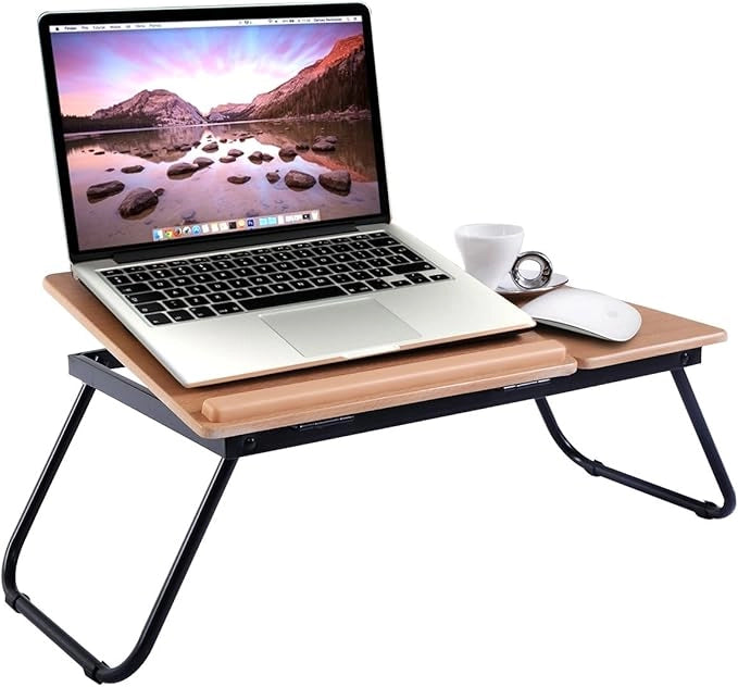 Vassoio da Letto, Tavolino Portatile Pieghevole per Letto con Piano Inclinabile, Tavolino Multifunzionale per Divano, Colazione a Letto, Casa, Ufficio e Viaggi (Naturale)